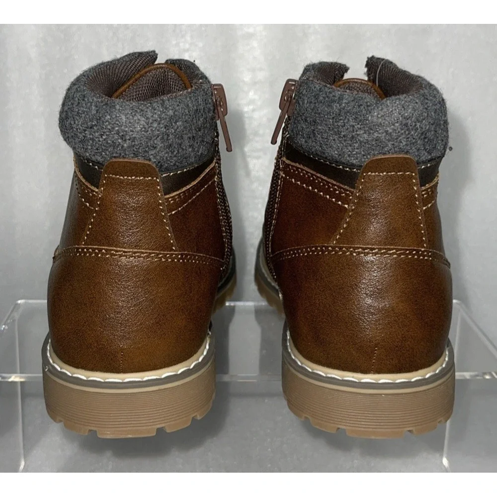 Thereabouts Nolan Brown Boots Lace up & Side Zipper Memory Foam Boys Size 2M NEW
